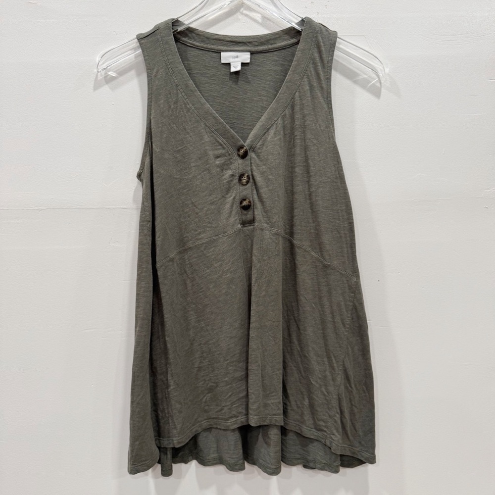 J. Jill Green V-Neck Button Front Flowy Tank Top Cotton Blend Loose Fit XS